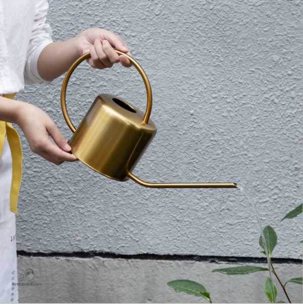 Arrosoir au fini doré pour une touche de luxe au jardin
