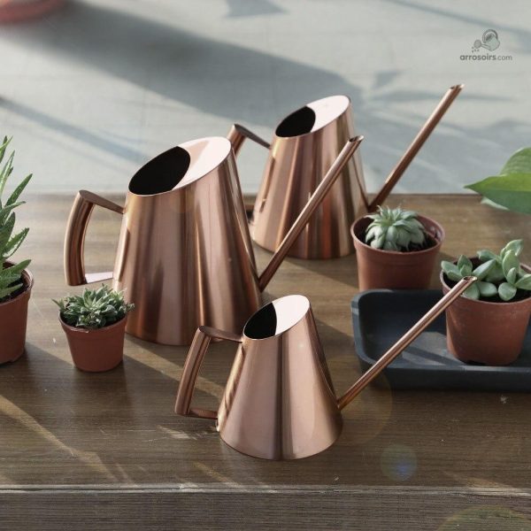 Accessoire de jardinage : arrosoir cuivré au style contemporain