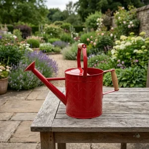 Arrosoir rouge en métal, design élégant et pratique