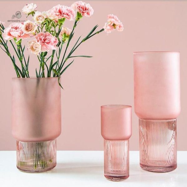 Vase en verre rose, accessoire de décoration intérieure