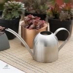 Théière en acier brossé, style contemporain