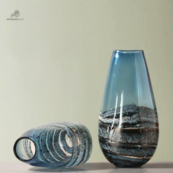 Vase en verre design, bleu, pour bouquets floraux